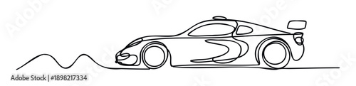 Modern sports car drawn with a continuous flowing single line creating a minimalist graphic suitable for automotive industry promotions or event branding projects