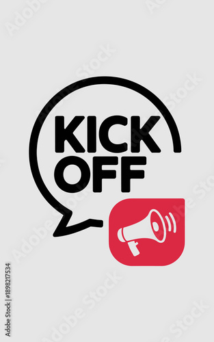 Kick Off Announcement with Megaphone Icon for Business Project Launch Event and Promotion Campaign Commencement Modern Communication Design for Marketing Strategy and Team Motivation in Corporate Succ