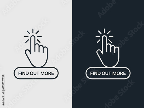 Click Here Button Icon Vector Illustration Concept with Finger Tapping for Website UI Design and Development Interface Digital Marketing Presentation Call to Action Information and Technology Learn Mo