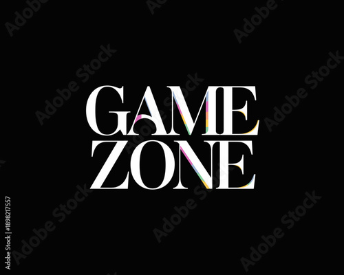 Vibrant game zone text typography on background for gaming event invitation card or banner graphic design with white font colorful for entertainment and fun concept or poster template and advertising