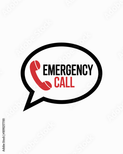 Emergency call icon in speech bubble vector graphic for urgent help services and support hotline assistance communication symbol illustration for medical healthcare safety and security alert notificat