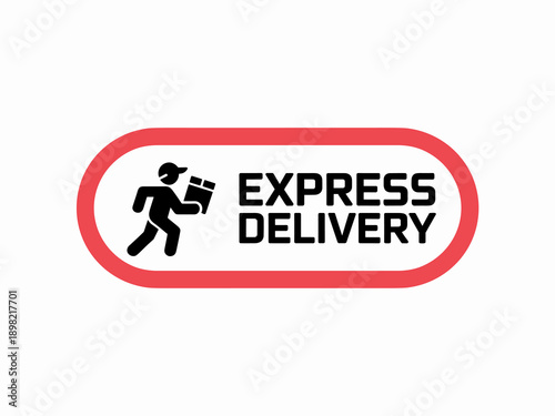Express delivery icon courier running with package in red frame fast shipping and quick distribution service for online order fulfillment e-commerce business transportation logistics company minimal v