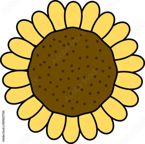 Yellow Sunflower Head Flat Illustration Vector