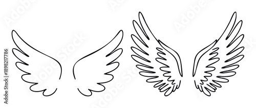 Simple black outline drawings of two pairs of stylized angel wings offering a versatile graphic resource for spiritual themes or decorative projects.