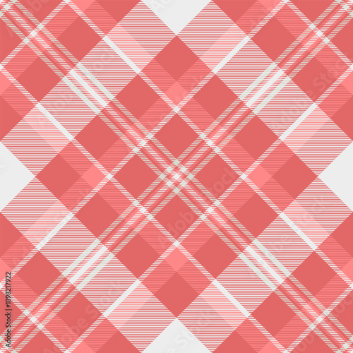 Dreamy background plaid tartan, flow texture seamless pattern. Vintage textile vector fabric check in red and white colors.
