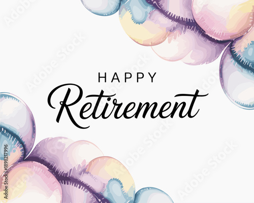 Elegant happy retirement greeting card with watercolor floral decorations for celebratory events announcing milestone achievement professional appreciation retirement party invitation congratulations