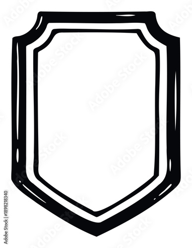 Classic hand drawn shield shape with a bold outline providing a versatile symbol for security identity protection or award recognition useful for branding emblems and badges