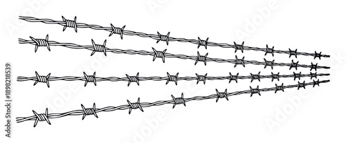 Multiple strands of sharp barbed wire forming a dangerous defensive fence structure symbolizing confinement protection or security for various impactful media applications presentations and