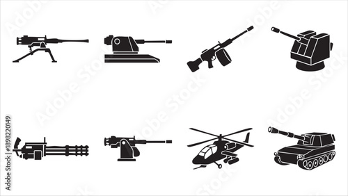 Grenade icons set showing various types of military explosive weapons