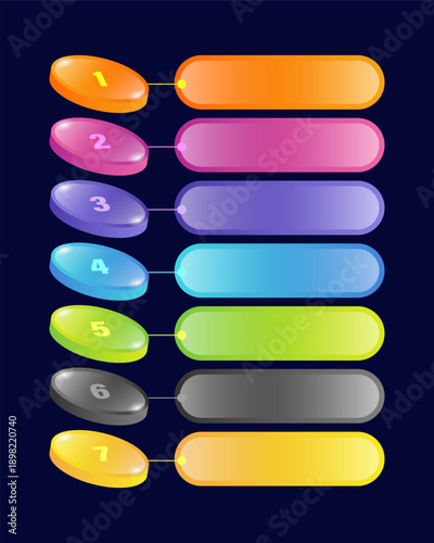 Blank vertical 3D template with bright colored glowing coin elements. Modern design for schedule or data visualization