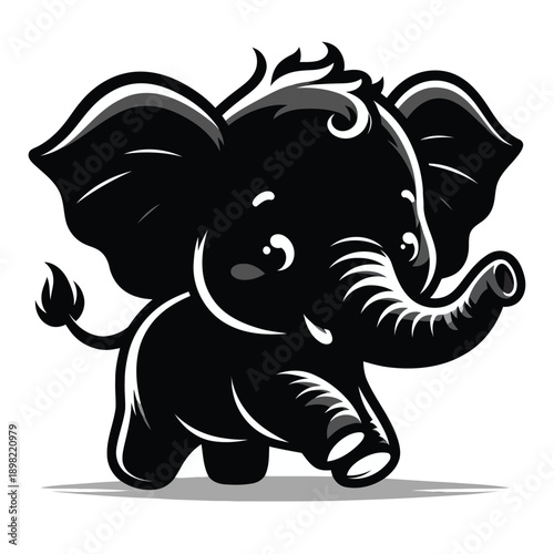 Playful elephant icon standing on its hind legs with raised trunk