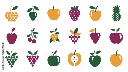Colorful assortment of fresh fruits with vibrant and playful designs