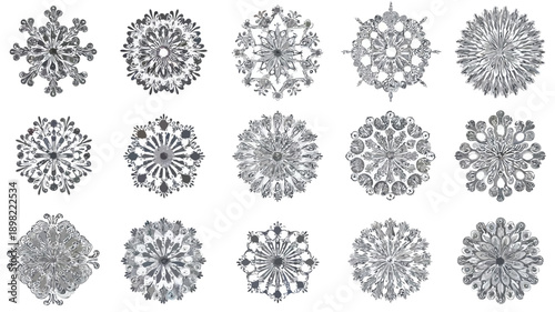 Intricate geometric patterns featuring symmetrical snowflake-like designs