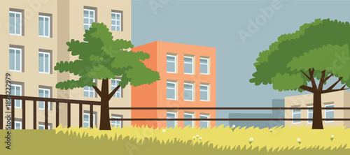 Balcony Garden. Urban Residential Apartment Buildings with Green Park. City Apartment Buildings. Urban Housing Complex. Residential Apartment. 