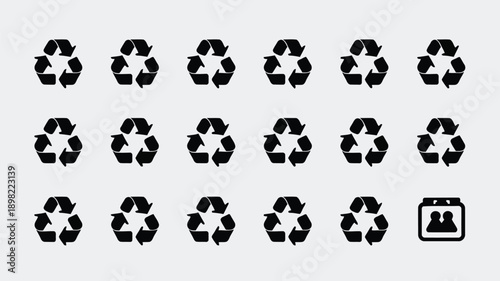 Collection of recycling symbols arranged in a grid pattern for environmental awareness