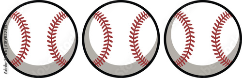 Three baseballs side by side on a white background