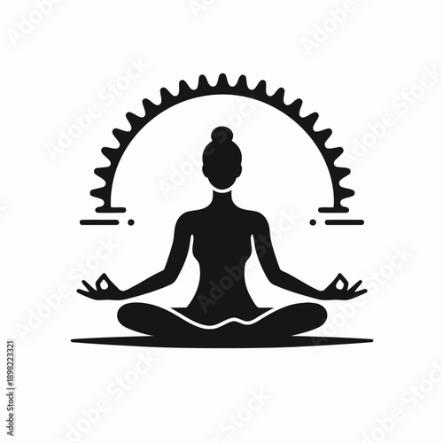 A person meditating in a cross-legged position with a circular frame surrounding them.