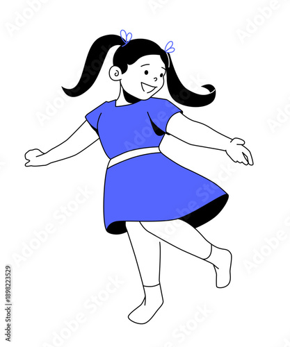 Cheerful Girl Dancing - Colorful Flat Design Illustration