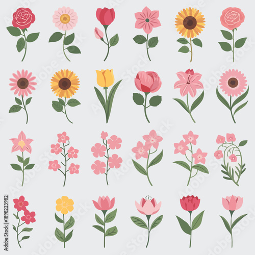 A cheerful collection of colorful cartoon flowers arranged in a decorative pattern