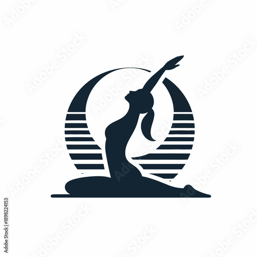 Elegant silhouette of a dancer in a moonlit pose within a circular frame