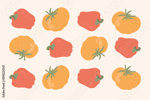 Art & Illustration Vector illustration of fresh vegetables: tomatoes, cucumbers, broccoli, bell pepper, carrots
