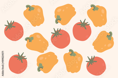 Art & Illustration Vector illustration of fresh vegetables: tomatoes, cucumbers, broccoli, bell pepper, carrots