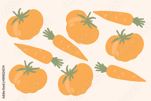 Art & Illustration Vector illustration of fresh vegetables: tomatoes, cucumbers, broccoli, bell pepper, carrots