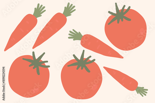 Art & Illustration Vector illustration of fresh vegetables: tomatoes, cucumbers, broccoli, bell pepper, carrots