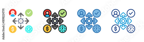 Management Control icon set multiple style collection