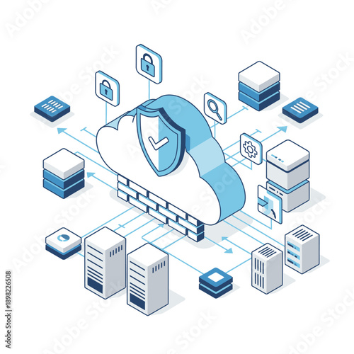 Cloud Computing Security and Data Protection Illustration.