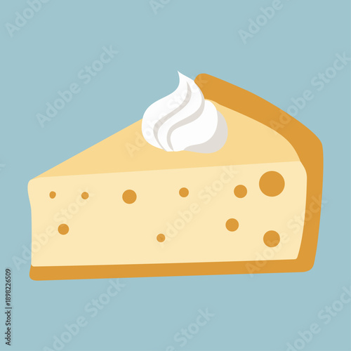 Slice of cheesecake or yellow pie with whipped cream dollop vector