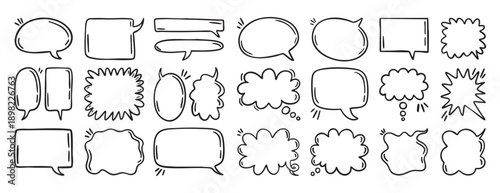 Speech bubble doodle set chat balloon hand drawn line outline collection