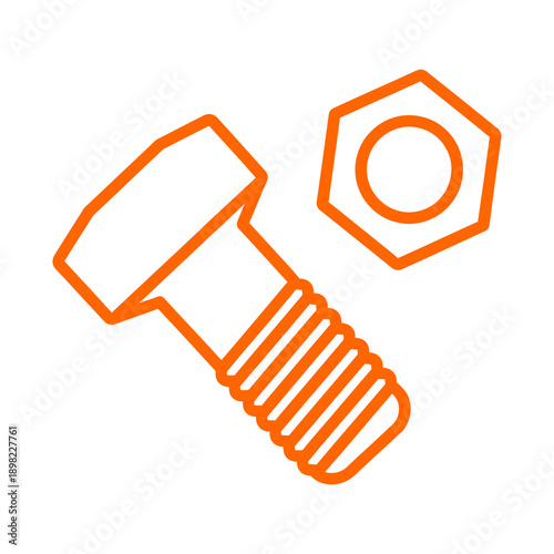 Simple orange line drawing of a bolt and nut on white background.