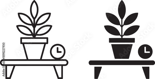 Plant care schedule icon on table outline and glyph style for gardening reminder