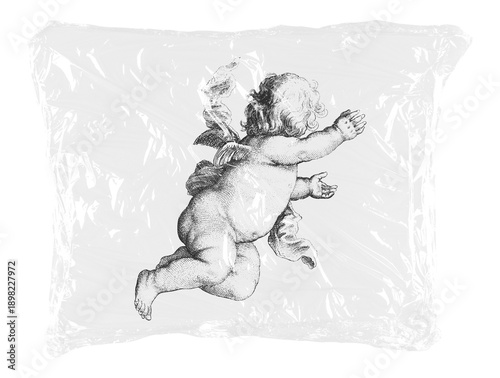 Tableau sur toile Flying cherub png plastic bag sticker, religious concept art on transparent back