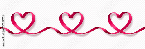Red elegant seamless ribbon with a shadow forming a heart shape. Vector illustration.