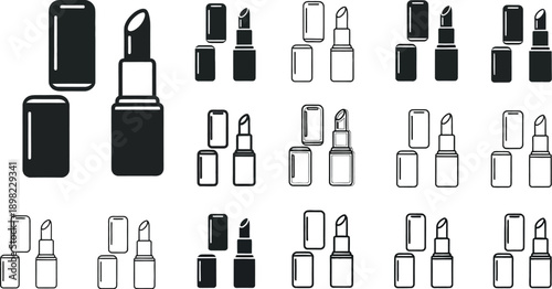 A stylish assortment of lipstick and cosmetic icons for beauty themes.