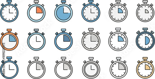 A versatile set of stopwatch and timer icons for time management.