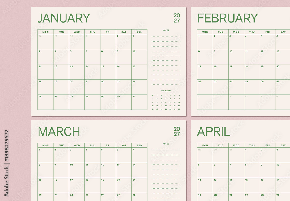 Calendar Layout Types Minimal Calendar Layout Stock Template | Adobe Stock