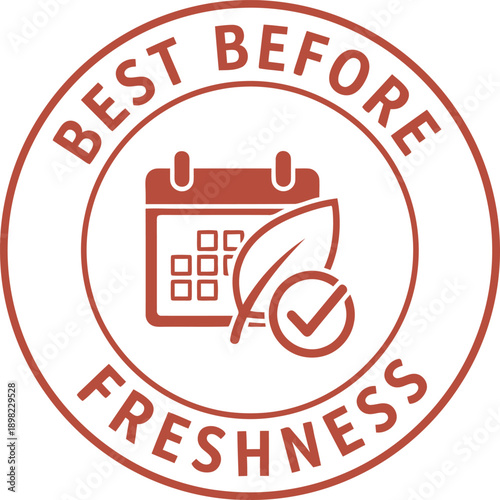 Best Before Freshness Icon with Calendar and Leaf for Food Expiry Date Labeling and Packaging