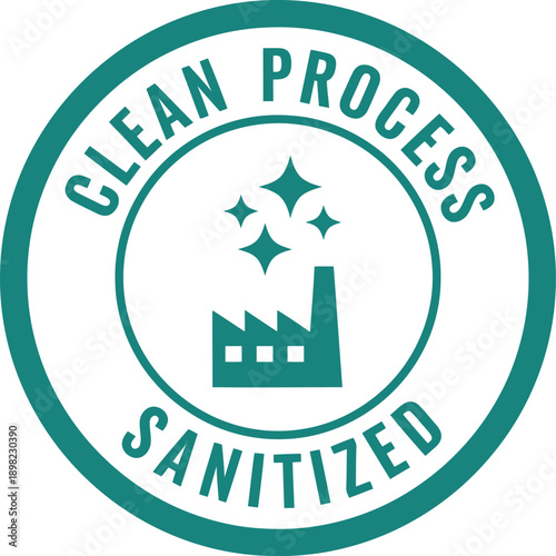 Sanitized Factory Clean Process Badge Icon – Industrial Hygiene Certification Label Design