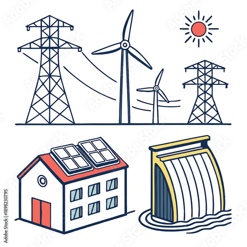 Sustainable energy sources powering a modern residential community