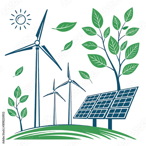 Renewable energy sources combining wind and solar power with nature