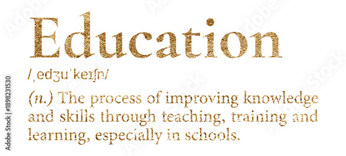 Slika na platnu Education png dictionary word sticker, gold font, transparent background