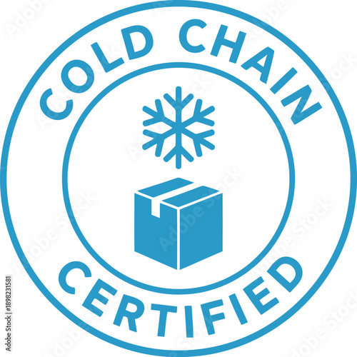 Cold Chain Certified Badge Icon with Snowflake and Box for Temperature Controlled Logistics