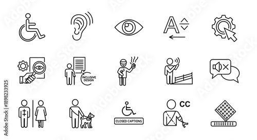 A collection of accessibility icons for inclusive design and communication