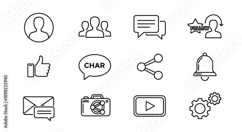 A collection of social media icons on a white background