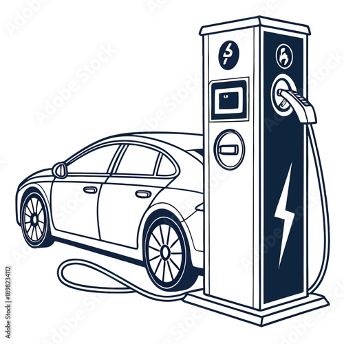 A car refueling at a modern electric vehicle charging station.