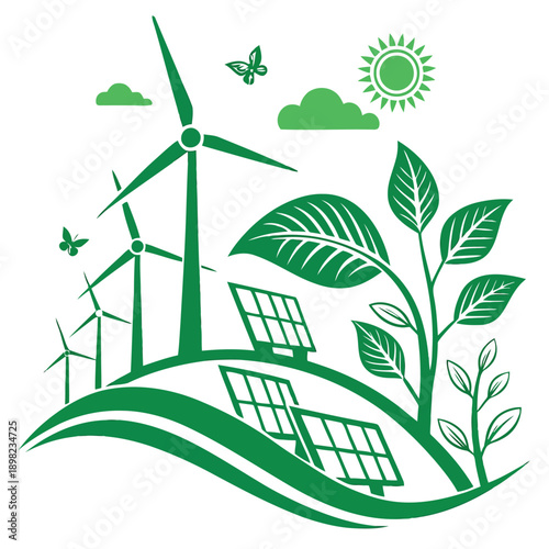 Renewable energy sources harmonized with nature for sustainable future living