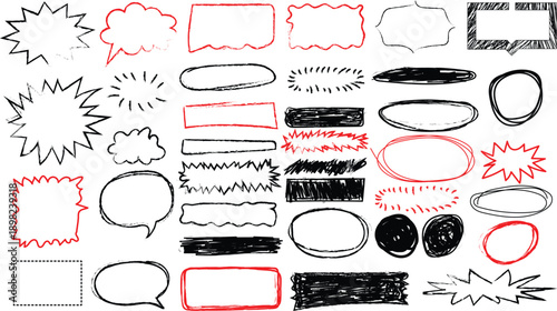 Different hand drawn shapes with brush strokes in editable EPS format